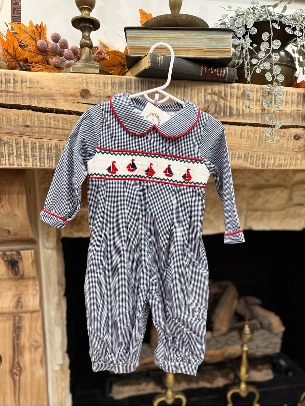 Cecil and LouClassic Gingham Sailboat Smocked One-Piece for Kids NWT 12M